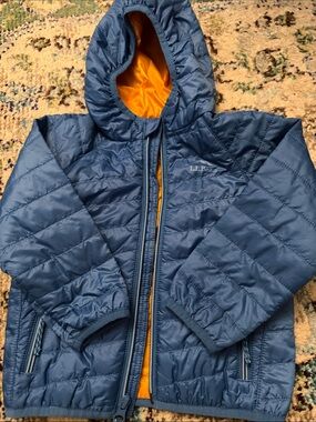L.L. Bean Navy Puffer Jacket with Orange Lining - Kids